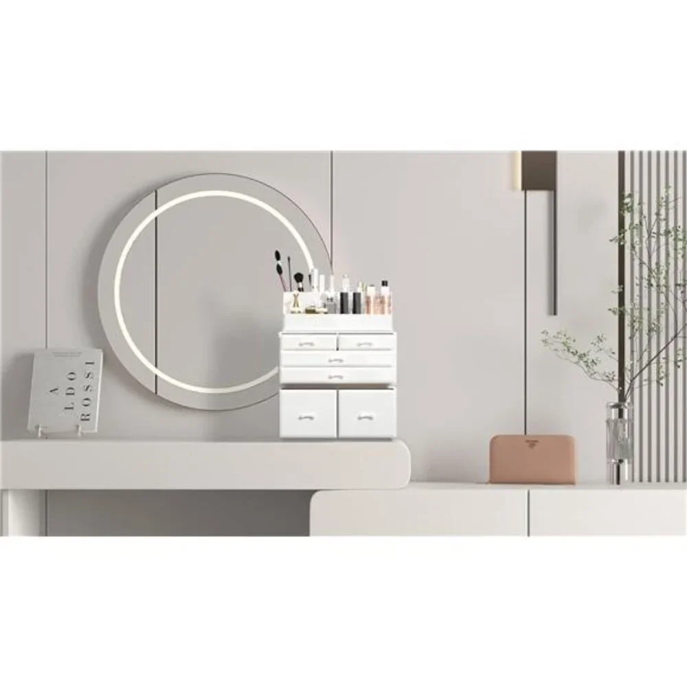 Makeup Organizer 3 Pieces Cosmetic Storage Case with 6 Drawers (White)